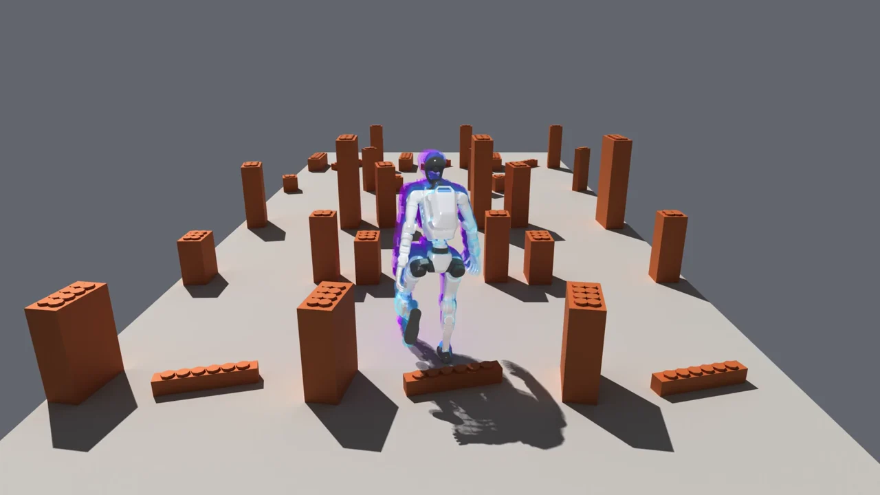 Humanoid traversing an easy LEGO-style obstacle field