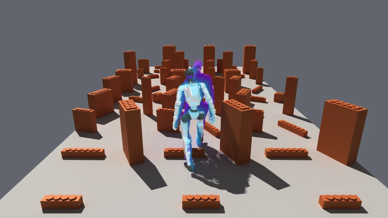 Humanoid traversing a hard LEGO-style obstacle field